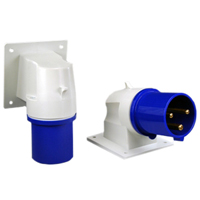 Pin and Sleeve Inlet Devices 888-661306 IEC 60309 Surface Mount Inlet Down Angled Type, IP44 Rated, 60A 250V, 63A 200-250V, 6H, IEC 309 International Pin and Sleeve Devices  